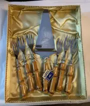 VTG Baron Solingen Bamboo Handle NOS dessert Serving Silverware MCM Set