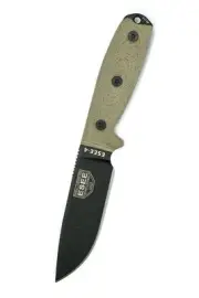 ESEE Knives 4PB-017 Fixed Blade Knife Black Carbon Steel Natural Canvas Micarta