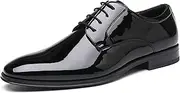 DECARSDZ Mens Faux Patent Leather Classic Lace-up Formal Oxford Tuxedo Dress Shoes Men Wedding Shoe Black
