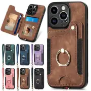 For iPhone 16e 15 Pro Max 14 13 12 11 Magnetic Leather Wallet Stand Strap Case