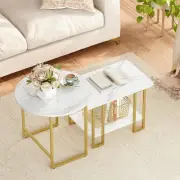 HOOBRO Small Coffee Table Set, Nesting End Marble White and Gold