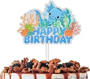 Blue Glitter Cute Axolotl Cake Topper Cheer to Cartoon Animal Theme Decor Supplies Baby Shower Girls Boys Happy Birthday Party Decor Supplies Decorations