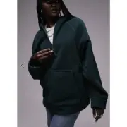 Topshop Borg Quarter Zip Fleece Hoodie Long Sleeve Pouch Pocket Sweater XS