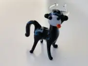 BLACK COW~Collectible Hand Blown Art Glass Figurine~Handmade Tiny Animal~UNIQUE