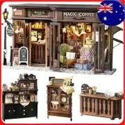 DIY Vintage Magics Coffee House Dollhouse Miniature Kit with Dust Cover&LED AU