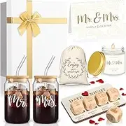 Singhoow 12 pcs Wedding Gifts for Couple Bridal shower Gifts Engagement Gift Set with Glasses Date Night Dice Candle Gift Box for Newlywed Bride To Be Bride Gifts Mr Mrs Bride Groom Him Her