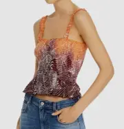 $145 Aqua Women's Red White Smocked Ruffle Sleeveless Blouse Tank Top Size S