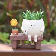 Xinthail Cute Smiley Face Pot Funny Resin Head Planter Unique Succulent Pots String of Pearls Plant Indoor Outdoor Plants，Ideal Mother's Day and Christmas