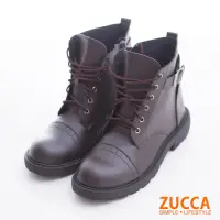 在飛比找Yahoo奇摩購物中心優惠-ZUCCA-率性抽繩側拉鍊軍靴-駝-z6729lc