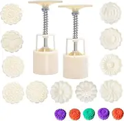 Akamino Bath Bomb Mold Kit 2 Pieces Bath Bombs Press with 12 Pieces Stamps for DIY Making Bath Bomb Mooncake Tool