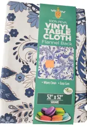 Printed Vinyl Flannel Back Tablecloth,52"x52"Square, FLOWERS & PAISLEY #5,Broder