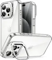 JETech Kickstand Case for iPhone 15 Pro Max 6.7-Inch, Built-in Camera Ring Stand, Non-Yellowing Shockproof Phone Bumper Cover, Anti-Scratch Clear Back (Clear)