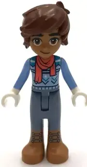 Lego New Minifigure Friends Leo Bright Light Blue Sweater Coral Scarf Part