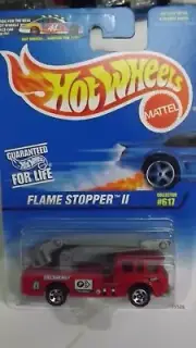 1997 Hotwheels Flame Stopper II Card # 617 Fire Engine Lift Cage