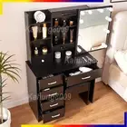 Dressing Table Stool Set Mirror Vanity Makeup Jewellery Cabinet 6 Drawers Black