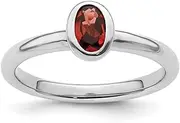 [Stackable Expressions] 925 Sterling Silver Bezel Polished Stackable Oval Garnet Ring Size 5-Stackable-Ring for Women
