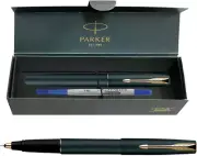 Parker Frontier Matte Black Gold Trim Roller Ball Pen, Blue Ink