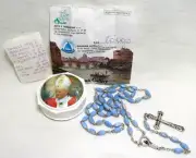 Blue Aurora Borealis Glass Rosary Silver Crucifix From Galleria Savelli Roma NEW