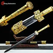 33''Gold Dragon Chinese Combating Han Dynasty Double Edged Straight Sharp Sword