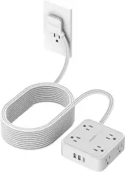 25 Ft Flat Plug Extension Cord with 8 Outlets & 3 USB Ports - Surge Protection