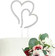 LOVENJOY Gift Box Pack Two Double Hearts Become One Love Wedding Engagement Rhinestone Crystal Decoration Cake Toppers Silver (3.5-inch)