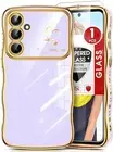 for Samsung S23-FE Case: with Glass Screen Protector for Women Girls, Wavy Frame