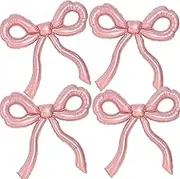 Pink Bow Balloons Coquette Birthday Decorations Large Bow Balloon Coquette Bow Party Decorations (Set of 4)