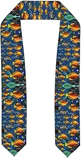 [SKKNT] The Underwater World Tropical Fish Print Graduation Shawl Stole For Academic Commencements Honor Sash Congratulations Gift, Flattened, One Size
