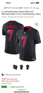 Nike Vapor FUSE CJ Stroud Jersey Size XL