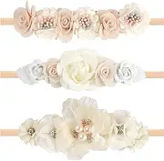SJBAUTYO Pack of 3 Baby Girls Nylon Headbands Flower Elastic Hair Band Bows Hair Accessories for Newborn Toddlers