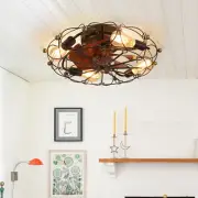 Low Profile Caged Ceiling Fan with Lights Remote Control, Embedded modern indust