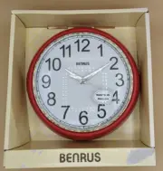 Benrus Red Retro Style Decorative Round Wall Clock 9.5 Inch