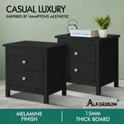 ALFORDSON 2x Bedside Table Hamptons Nightstand Storage Side End 2 Drawers Black