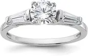 [JewelryWeb] 925 Sterling Silver Polished Solid Back CZ Simulated Diamond Ring Size 7 Band Style-Ring for Women