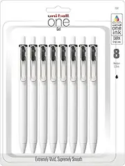 Uniball One Retractable & Refillable Gel Pen, 0.7mm Medium Tip, Black Ink, 8 Pens
