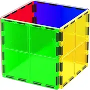 PicassoTiles 4 Piece Magnetic Building Block Large Square Shape Magnet Tiles Construction Toy STEM Learning Kit Educational Playset Playboard Pretend Play Stacking Blocks Child Brain Development PTE09