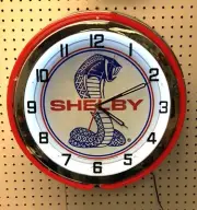 18" Red SHELBY Snake Double Neon Chrome Clock Cobra Mustang GT 350 GT500