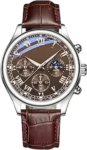 [Ghjkldha] Classic Watch, Wristwatch Men, Waterproof Leather Strap Watch, Timeless Analog Display, Brown Genuine Band, Ideal for Business Casual and Everyday Wear, Single Attribute, Refer to description