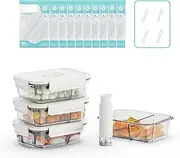 Domsanistor Vacuum Seal Glass Food Storage Containers with Sous Vide Bags, Compartment Container with Airtight Locking Lids for Lunch, BPA Free, Leak Proof, Long-Lasting Freshness-34.85oz 4pack