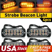 4x 12-LED Amber Warning Hazard Beacon Dash Strobe Light Foglights Bar