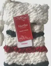 Martha Stewart Christmas Stocking Hand Knit Cream Ivory Green Red Stripe Tassels