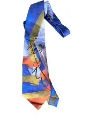 Jerry Garcia 'Alligator Works' 100% Silk Tie Blue, Tan, Orange Abstract NWT
