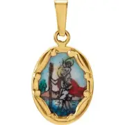 14K Yellow Gold St. Christopher Hand-Painted Porcelain Pendant 0.28gm L-13mm