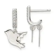 Sterling Silver Polished Cz Two Doves J-Hoop Post Earrings