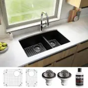 Karran Undermount Kitchen Sink Rectangular Matte Double Bowl Heat Resistant