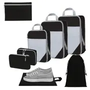 8 Set Compression Packing Cubes For Travel Essentials Expandable Luggage Storage Bags Set-Black