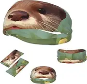 FJWSLCH Cute otter Headbands for Women Men Non Slip Workout Sweatbands Adjustable Sports Hair Bands Elastic Head Bands Moisture Wicking Hairband for Running, Cycling, Yoga, Spa