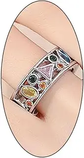 [Rrdaily] Colorful Square Zircon Rings for Women Teen Girls,Vintage Rainbow Rhinestone Crystal Geometric Band Ring Delicate Jewelry Accessories Gift