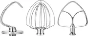 [Wiselet] Stainless Steel Accessories for KitchenAid 4.5-5 Qt Tilt Head Stand Mixer, Includes 6 Wire Whisk, Flat Beater, Dough Hook for KitchenAid, Dishwasher Safe and Heavy Duty, Fits for KSM45, KSM150