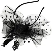 [Beavorty] Vintage Fascinator Headwear for Women Tea Party Headband Plume Gauze Flower Hair Accessory for Wedding Hairband for Women Tea Party Black